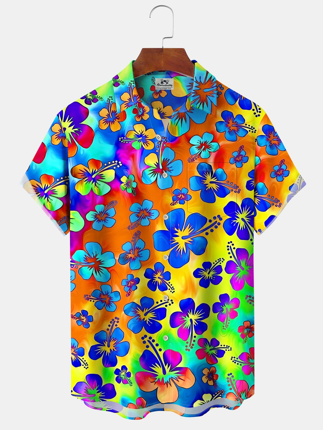 Alohadaddy® Hawaiian Floral Ombre Pocket Button Stretch Men&