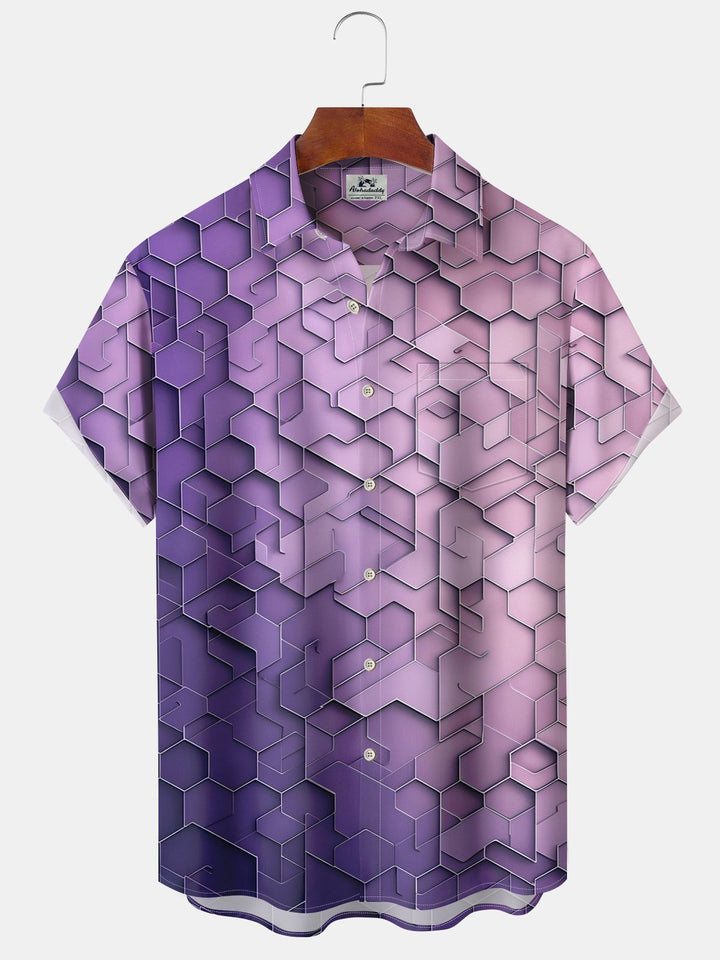 Alohadaddy® Retro Geometric Gradient Print Pockets Elastic Button Men&