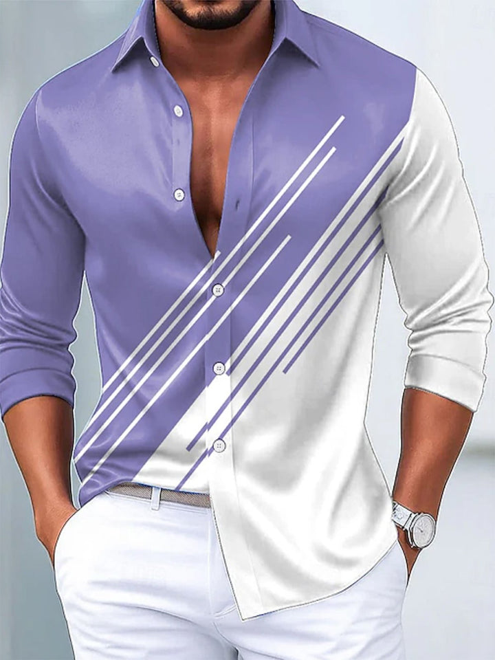 Alohadaddy® Casual Striped Contrast Color Print Glossy Elastic Button Men&