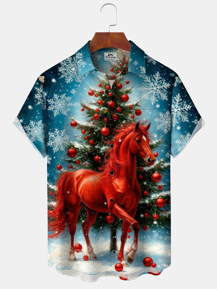 Alohadaddy® Christmas Red Horse Print Pocket Elastic Button Men&
