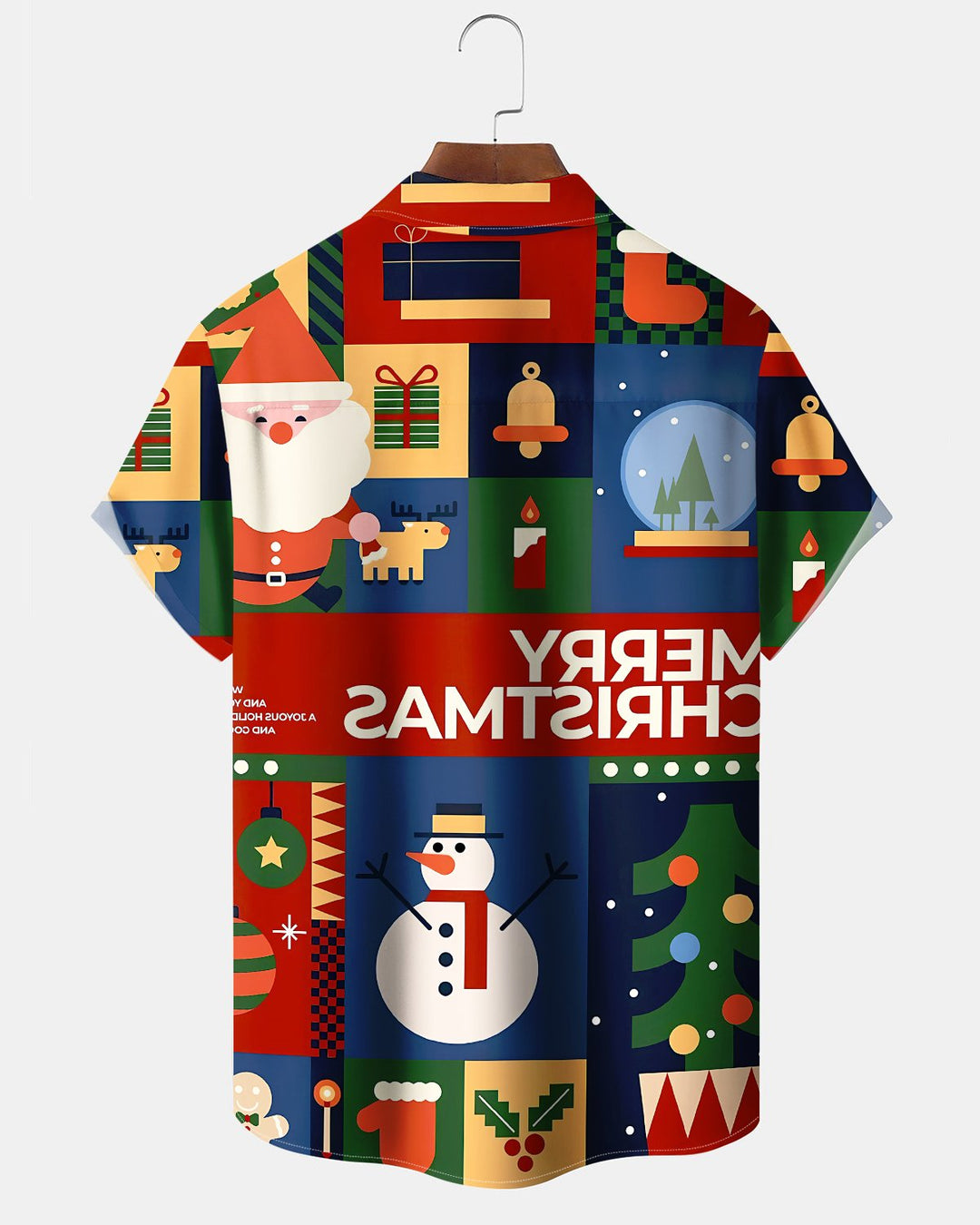 Alohadaddy® Christmas Geometric Vintage Santa Print Pocket Elastic Button Men&