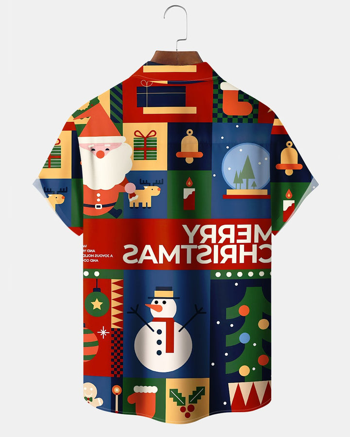 Alohadaddy® Christmas Geometric Vintage Santa Print Pocket Elastic Button Men&