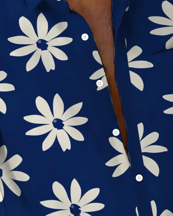 Alohadaddy® Retro Flower Colorblock Print Pocket Elastic Button Men&