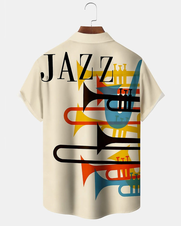 Alohadaddy® Retro Music Jazz Geometric Print Art Pocket Button Men&