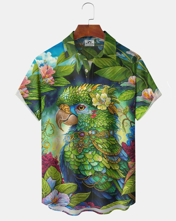 Alohadaddy® Hawaiian Parrot Vacation Print Art Pocket Button Elastic Men&