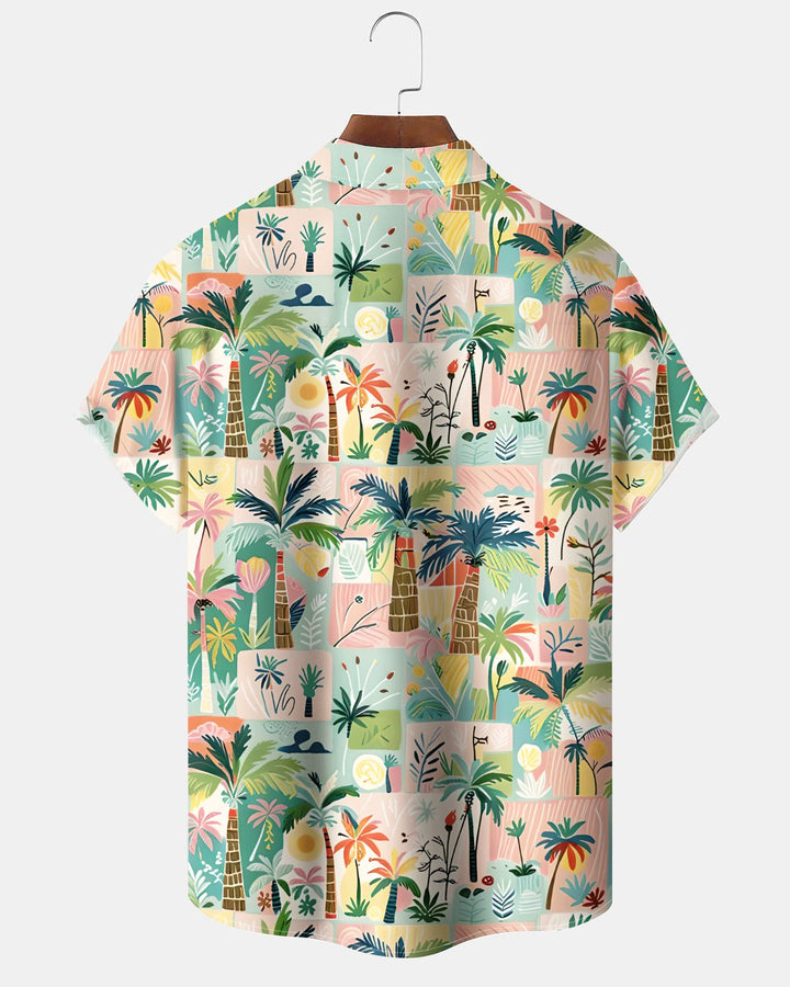 Alohadaddy® Hawaiian Palm Tree Print Art Button Pocket Cardigan Men&