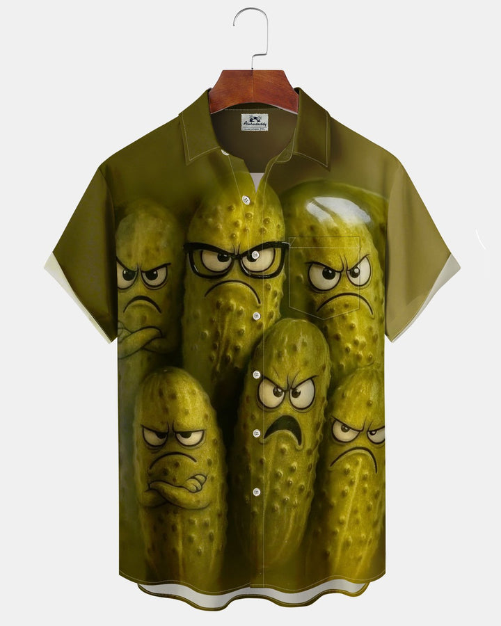 Alohadaddy® Casual Cartoon Cucumber Print Art Button Pocket Cardigan Men&