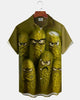 Alohadaddy® Casual Cartoon Cucumber Print Art Button Pocket Cardigan Men's Short Sleeve Shirt