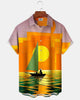 Alohadaddy® Men's Short-Sleeve Button-Down Shirt Sunset Sailboat Print with Pocket