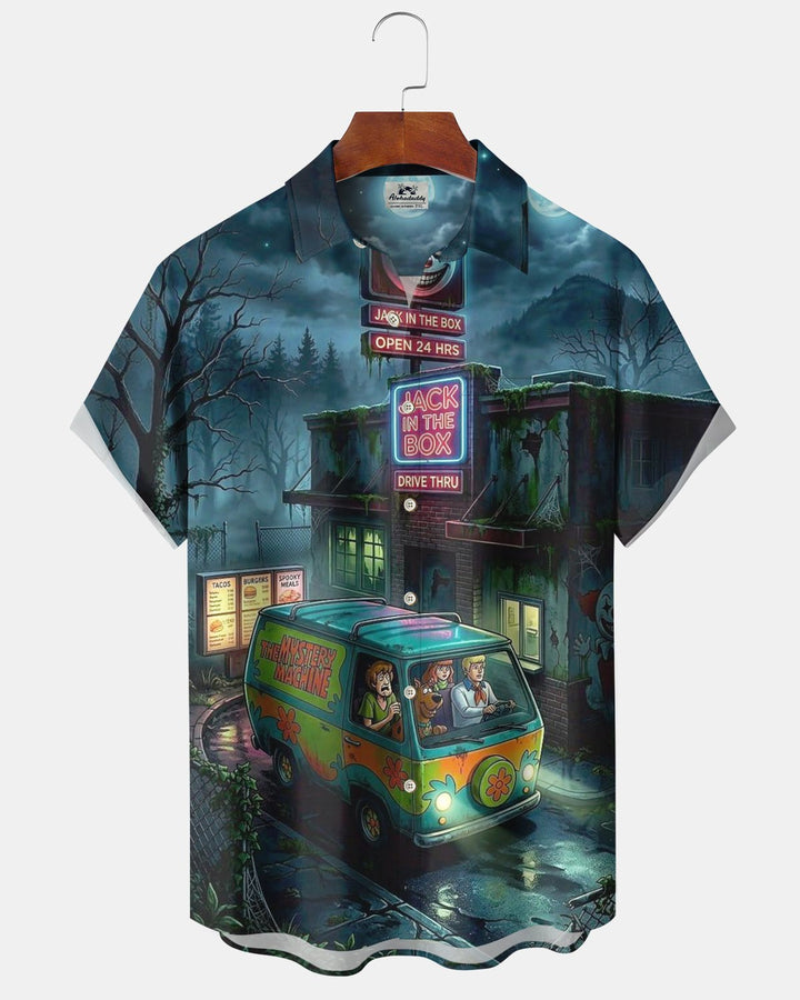 Alohadaddy® Holiday/Halloween Print Button-Down Short-Sleeve Shirt with Pocket