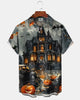 Alohadaddy® Men's Short-Sleeve Button-Down Shirt Vintage Halloween Graphic Print with Pocket