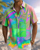 Alohadaddy® Men's Short-Sleeve Button-Down Shirt with Pocket Abstract Print