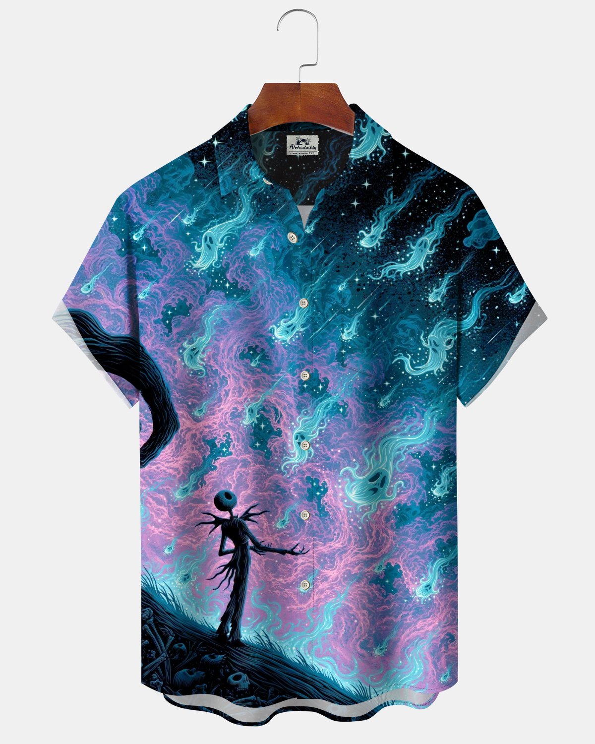 Alohadaddy® Men's Short-Sleeve Button-Down Shirt  Vintage Halloween Graphic Print with Pocket