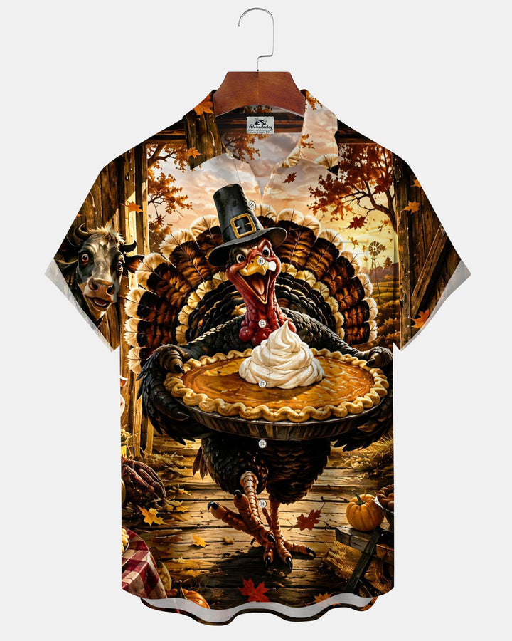 Alohadaddy® Holiday/Thanksgiving Print Button-Down Pocket Cardigan-Style Men&