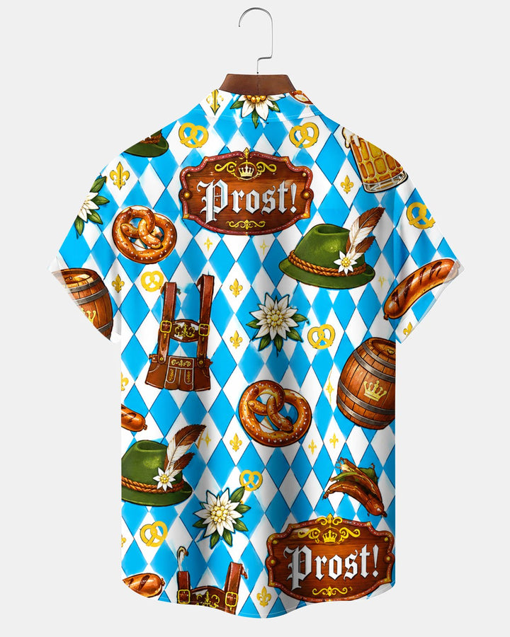 Alohadaddy® Holiday Oktoberfest Print Button-Down Pocket Short-Sleeve Shirt for Men