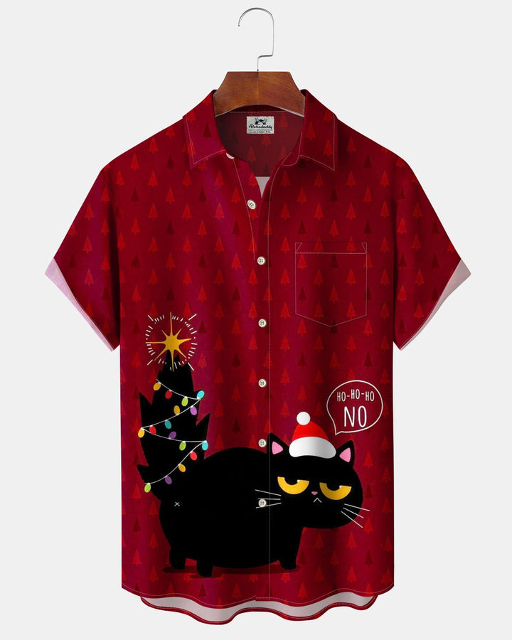 Alohadaddy® Holiday/Christmas Print Button-Down Short-Sleeve Shirt with Pocket for Men