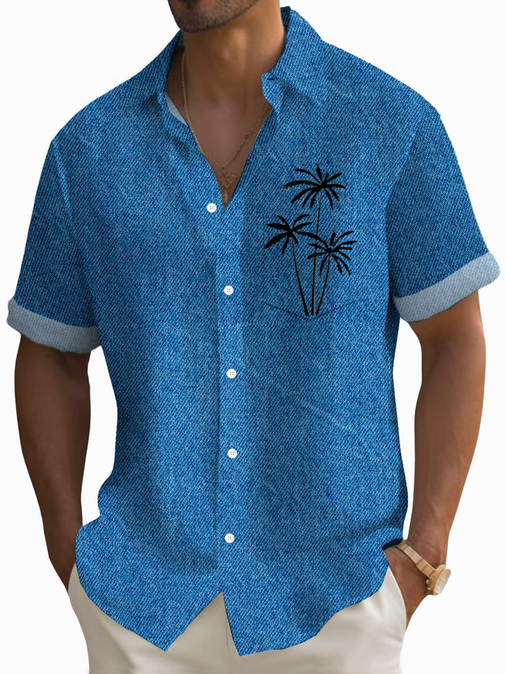 Alohadaddy Denim Textured Coconut Tree Print Men&