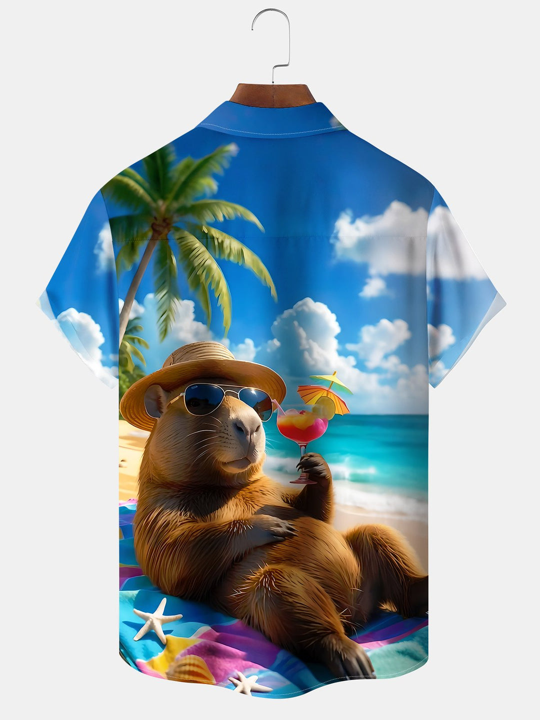 Alohadaddy Casual Hawaii Animals Beach Vacation Print Art Button Cardigan Pockets Stretch Large Size Polyester Short Sleeve Shirt