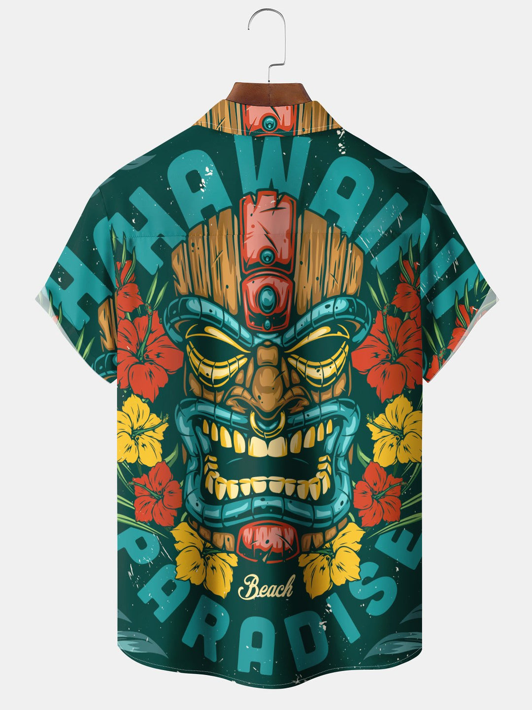 Alohadaddy Casual Hawaiian Mask Button Cardigan Pocket Stretch Long Oversized Short Sleeve Shirt