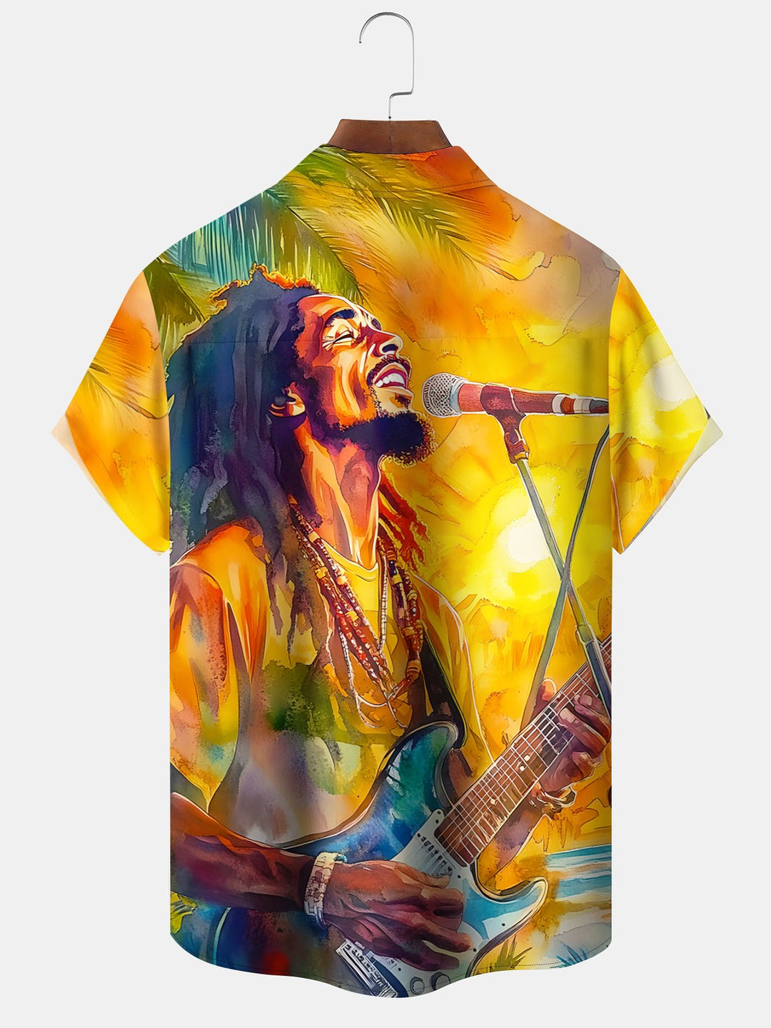 Alohadaddy Hawaiian Retro Oil Painting Concert Print Art Button Cardigan Pocket Elastic Long Large Size Short Sleeve Shirt