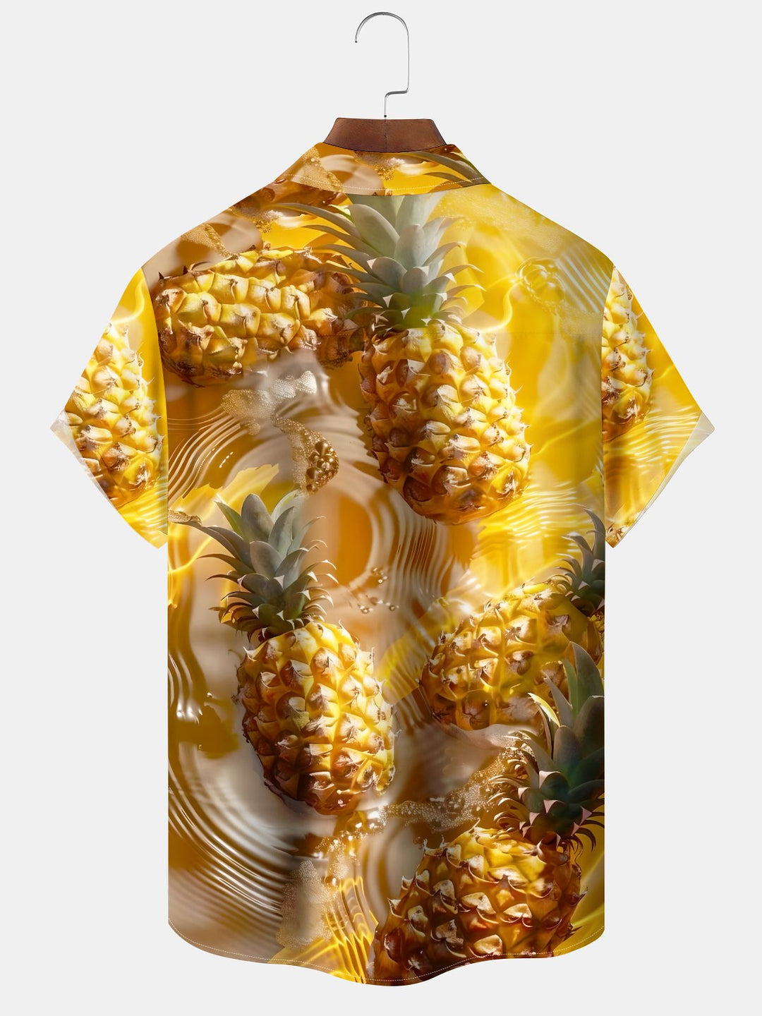 Alohadaddy Casual Collection Hawaiian Pineapple Cool Feeling Print Art Pocket Cardigan Button Polyester Stretch Short Sleeve Shirt