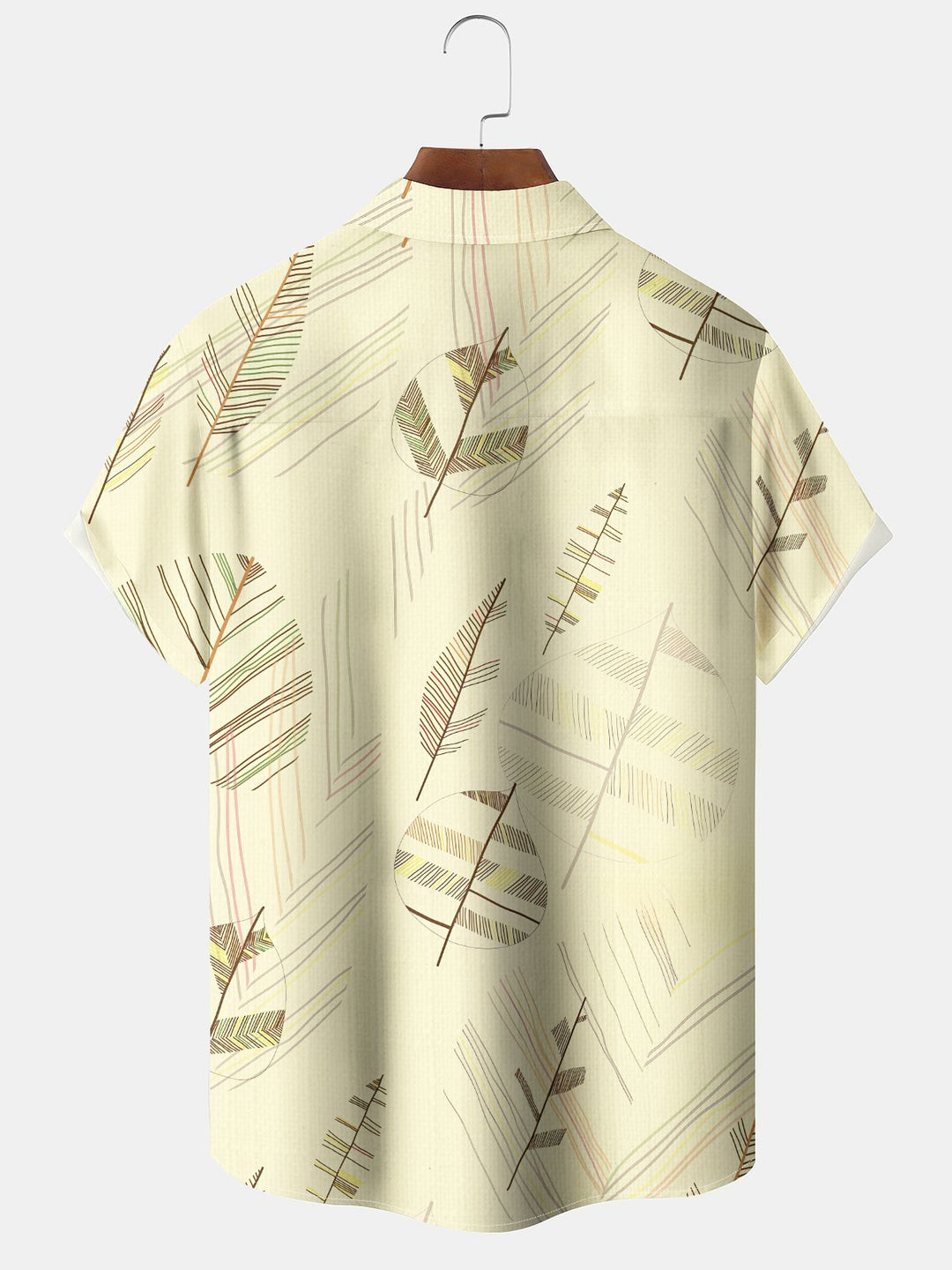 Alohadaddy Casual Collection Stripes Leaves Print Art Buttons Cardigan Pockets Fresh Stretch Polyester Short Sleeve Shirt