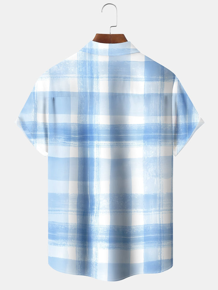 Alohadaddy Casual Everyday Plaid Palm Trees Print Art Stretch Oversized Button Cardigan Polyester Short Sleeve Shirt