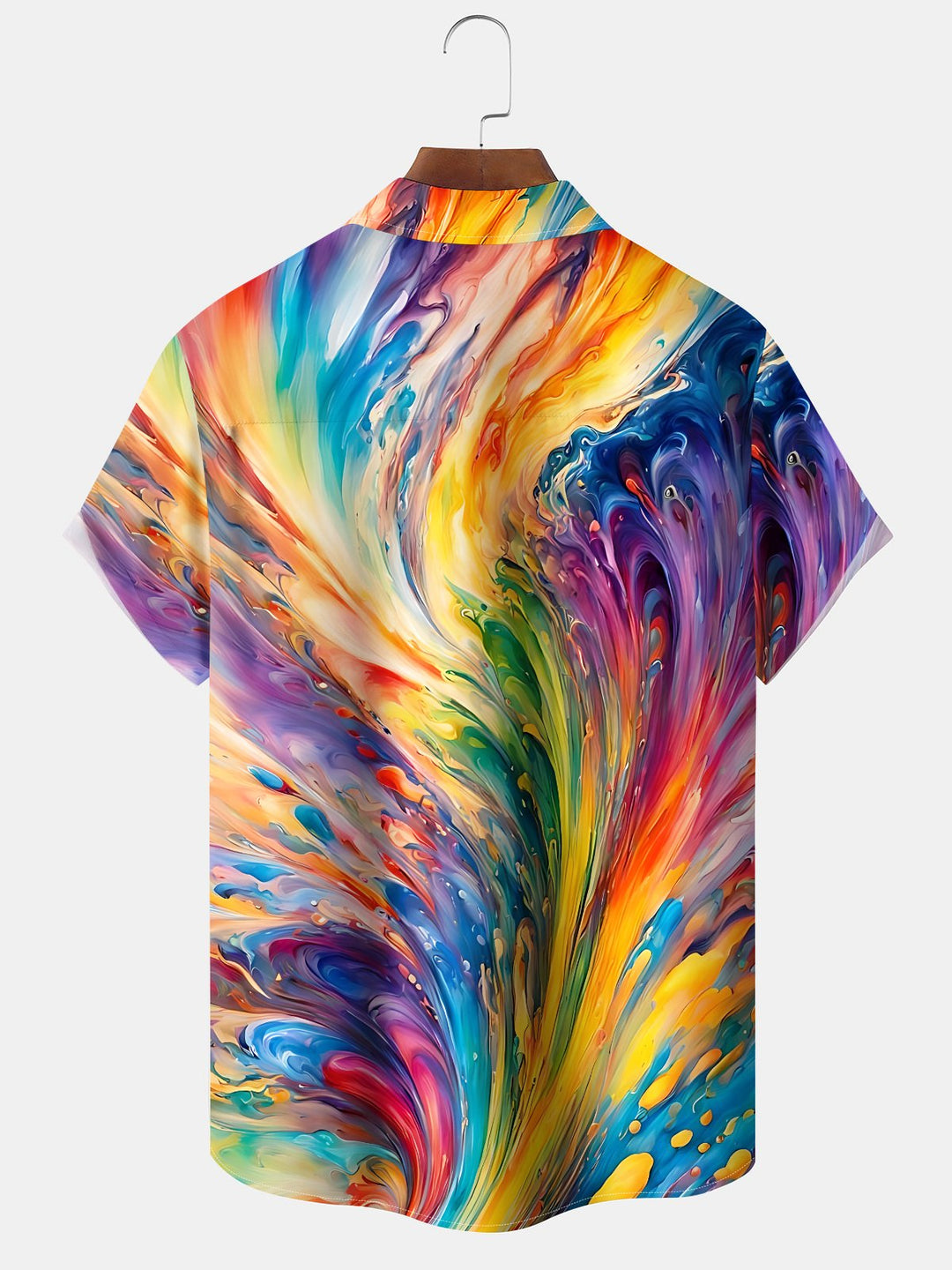 Alohadaddy Casual Daily Oil Painting Abstract Gradient Commuting Print Art Polyester Pocket Cardigan Stretch Long Large Size Short Sleeve Shirt