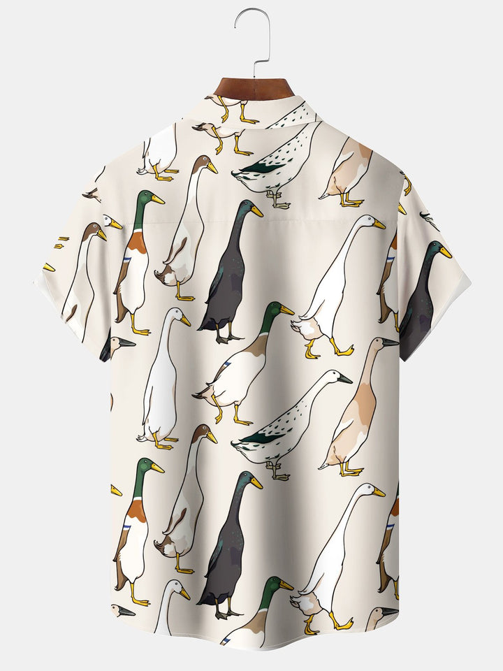 Alohadaddy Casual Collection Moisture-wicking Duck Print Chest Pocket Stretch Oversized Hawaiian Short Sleeve Shirt