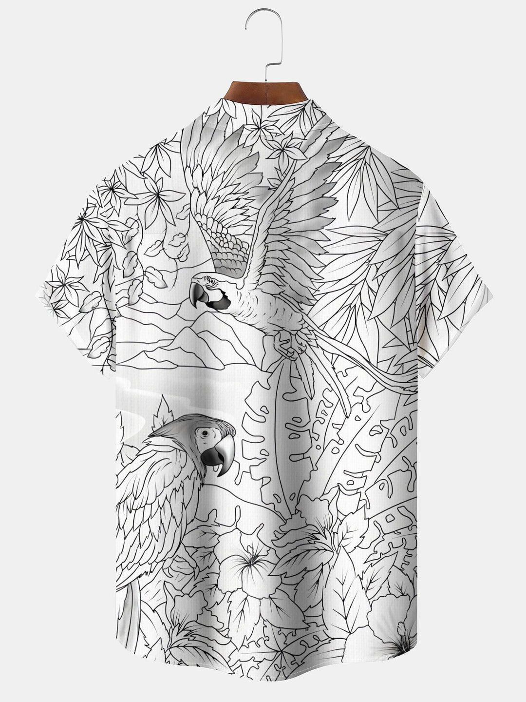 Alohadaddy Hawaiian Moisture Wicking Cool Parrot Art Print Chest Pocket Stretch Short Sleeve Shirt