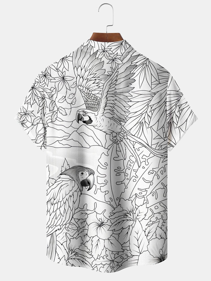 Alohadaddy Hawaiian Moisture Wicking Cool Parrot Art Print Chest Pocket Stretch Short Sleeve Shirt