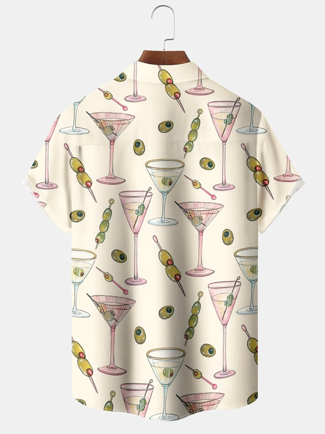 Alohadaddy® Wine Glass Fruit Art Print Chest Pocket Stretch Oversized Hawaiian Shirt
