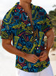 Alohadaddy® Casual Graffiti Print Art Pocket Stretch Big & Tall Men's Short Sleeve Shirt