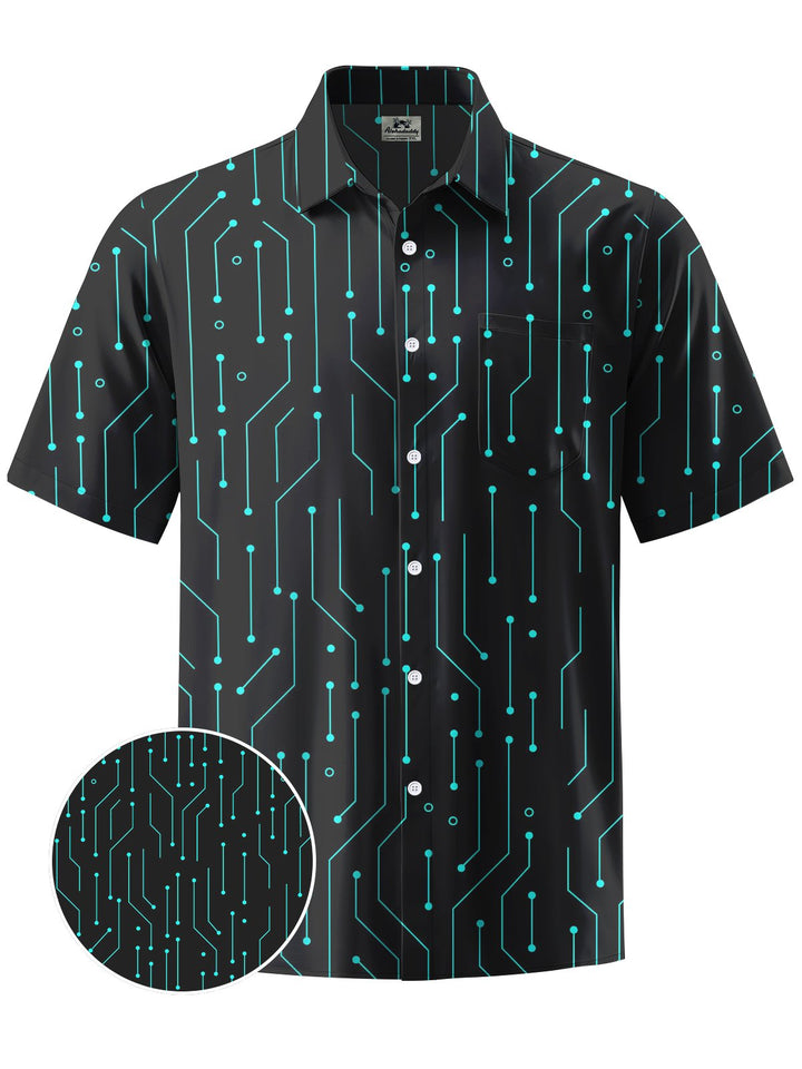 Alohadaddy® Casual Stripe Print Chest Pocket Stretch Men&