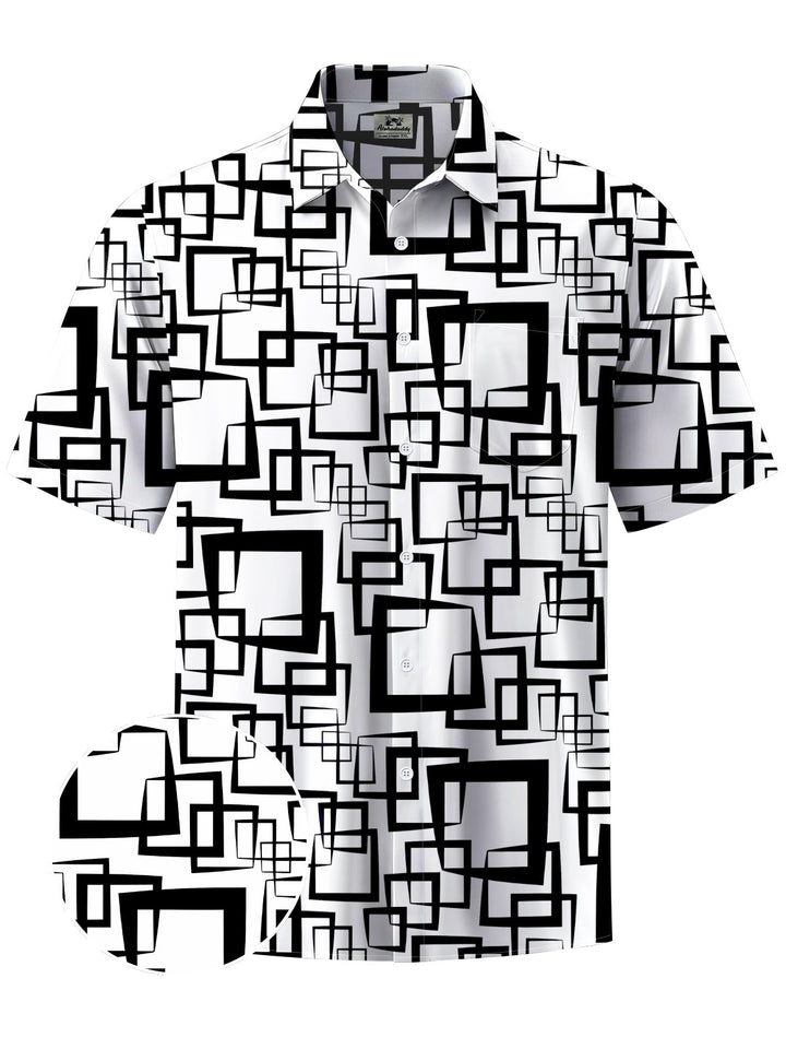 Alohadaddy® Casual Geometric Art Print Moisture Wicking Chest Pocket Mens Short Sleeve Shirt Big &amp; Tall