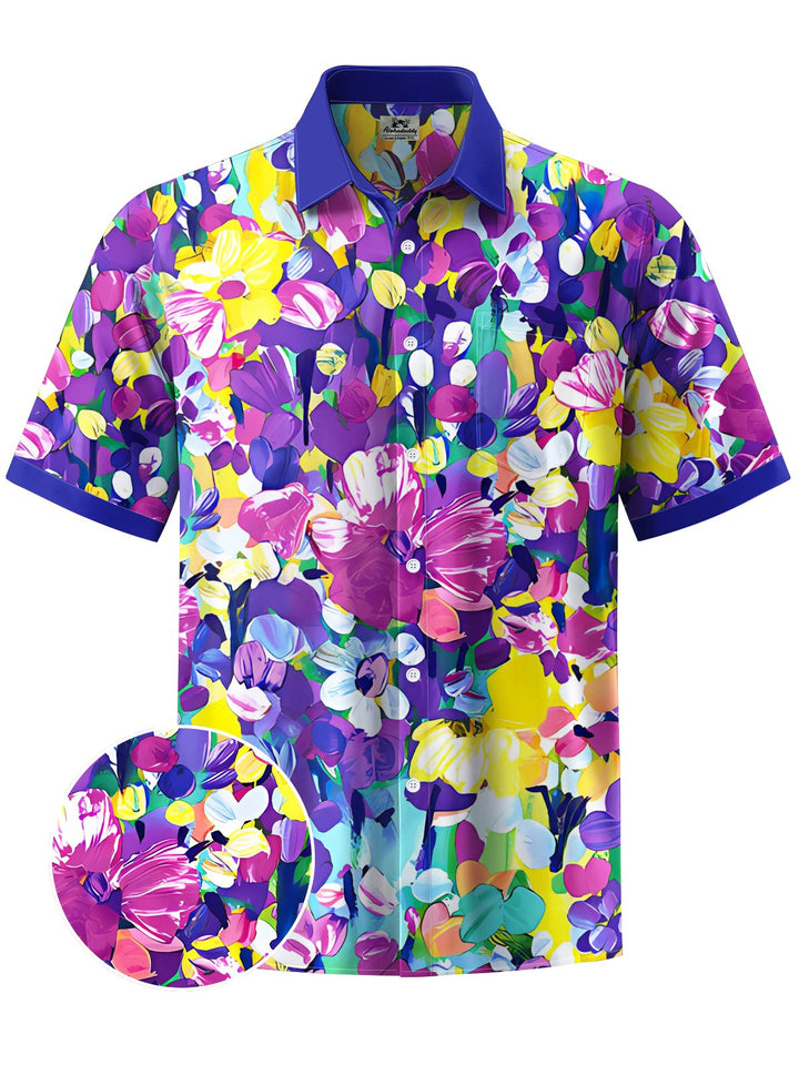 Alohadaddy® Hawaiian Floral Contrast Art Print Chest Pocket Mens Short Sleeve Shirts Big &amp; Tall