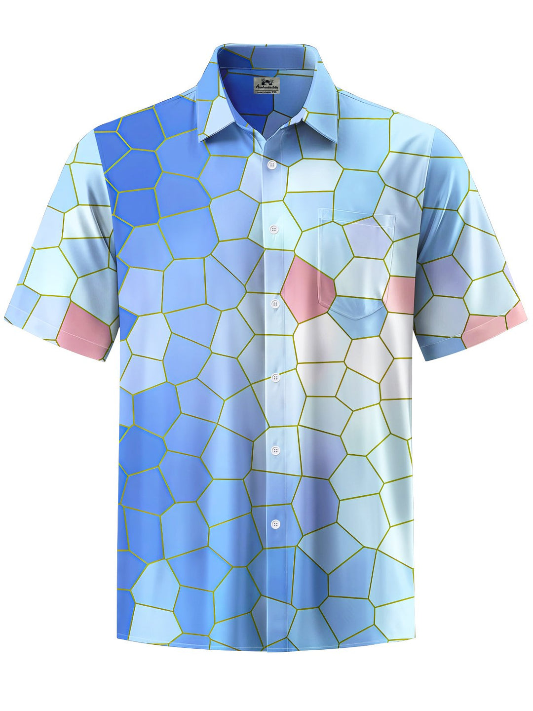 Alohadaddy® Hawaiian Geometric Gradient Art Print Chest Pocket Mens Short Sleeve Shirt Big &amp; Tall