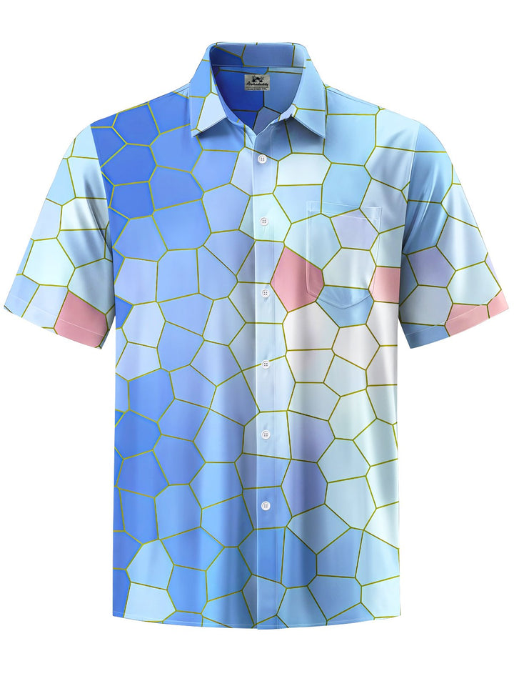 Alohadaddy® Hawaiian Geometric Gradient Art Print Chest Pocket Mens Short Sleeve Shirt Big &amp; Tall
