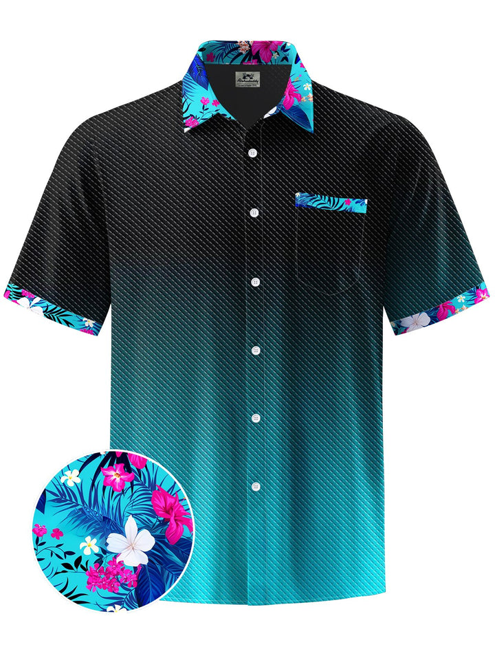 Alohadaddy® Casual Gradient Floral Art Print Mens Wicking Short Sleeve Shirt Big &amp; Tall