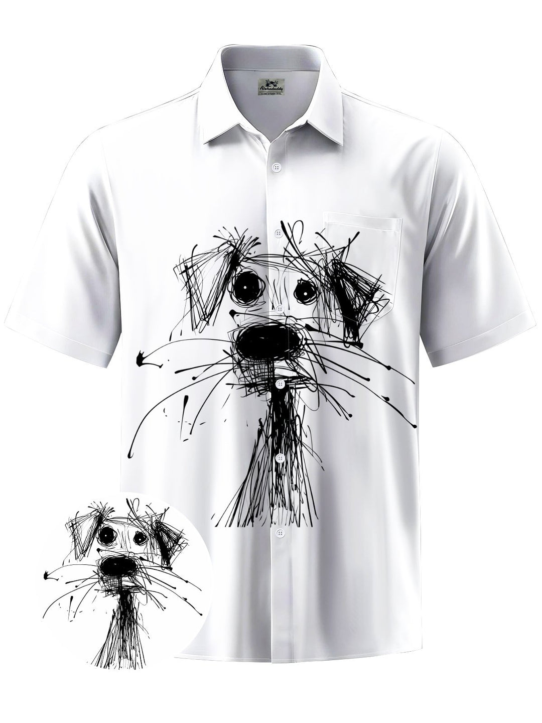 Alohadaddy® Casual Stick Figure Dog Print Art Chest Pocket Men&