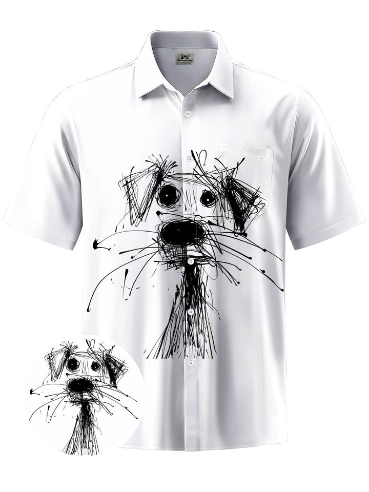Alohadaddy® Casual Stick Figure Dog Print Art Chest Pocket Men&