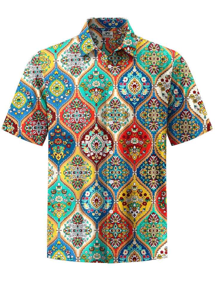 Alohadaddy® Casual Ethnic Pattern Print Art Chest Pocket Men&