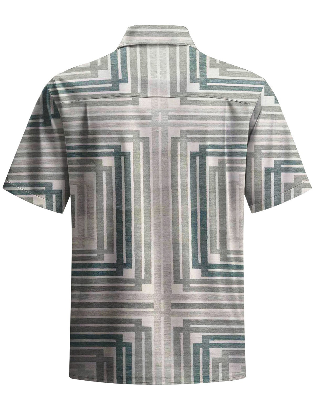 Alohadaddy® Vintage Stripe Geometric Art Print Chest Pocket Men Short Sleeve Shirt Big &amp; Tall