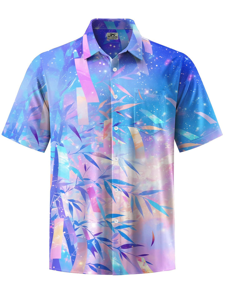 Alohadaddy® Hawaiian Bamboo Art Print Chest Pocket Mens Short Sleeve Shirt Big &amp; Tall