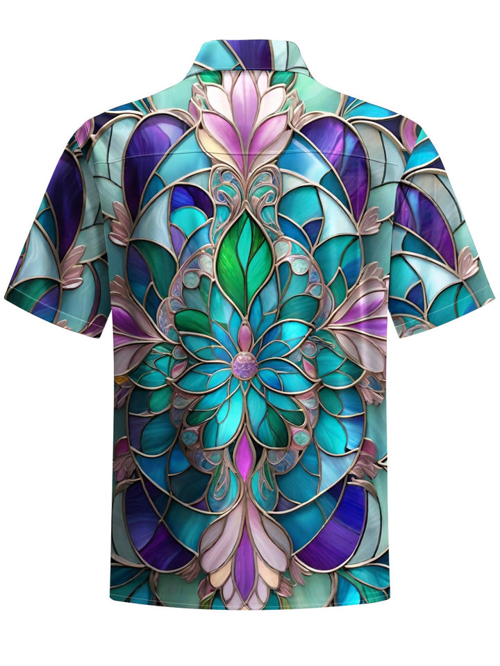 Alohadaddy® Hawaiian Flowers Geometric Art Print Chest Pocket Men&