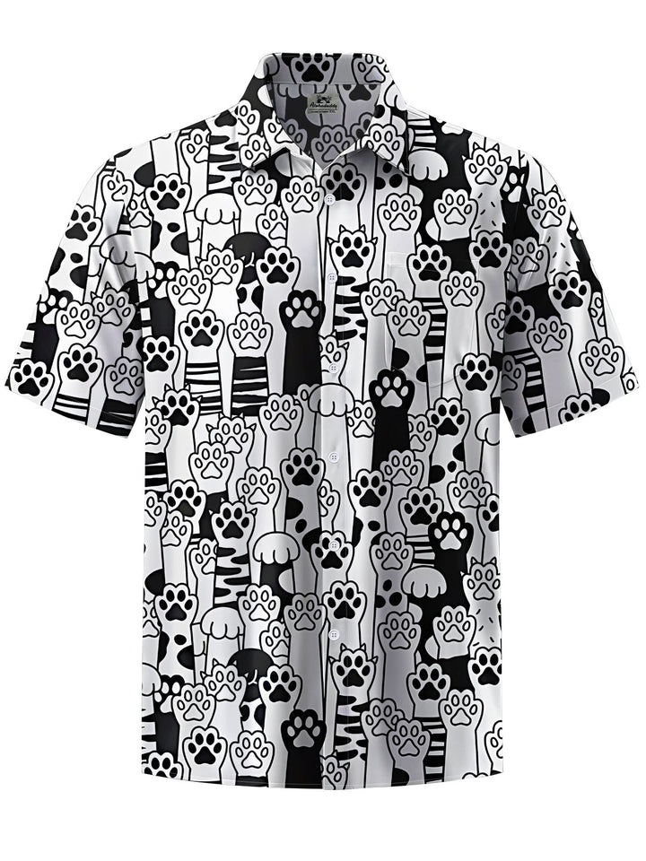 Alohadaddy® Casual Cat Paw Print Art Chest Pocket Men&