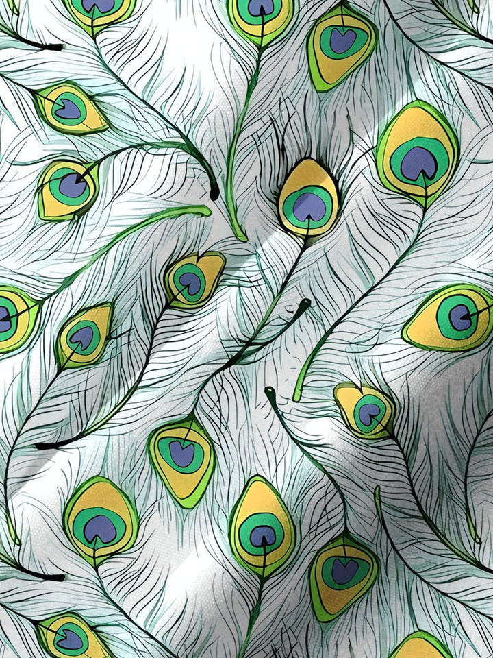 Alohadaddy® Casual Peacock Feather Painting Art Print Chest Pocket Men&