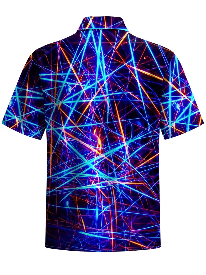Alohadaddy® Casual Stripe Abstract Art Print Chest Pocket Men&