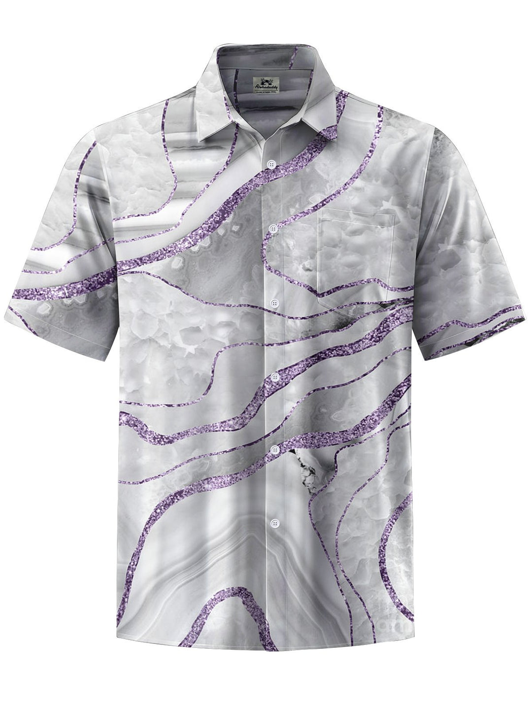 Alohadaddy® Casual Marble Art Print Chest Pocket Stretch Men&