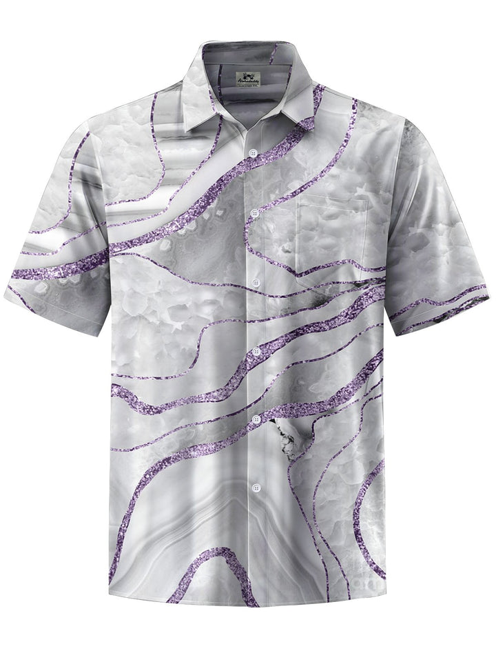Alohadaddy® Casual Marble Art Print Chest Pocket Stretch Men&